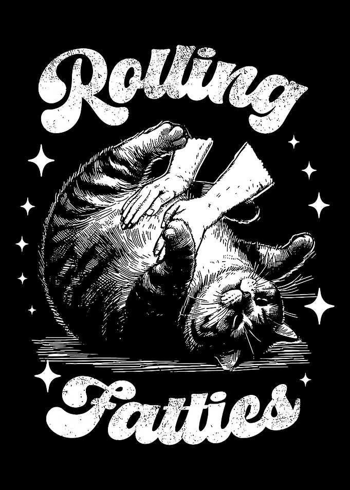 Rolling Fatties Cat Poster, Cute Striped Cat Wall Art, Retro Cat Illustration Print