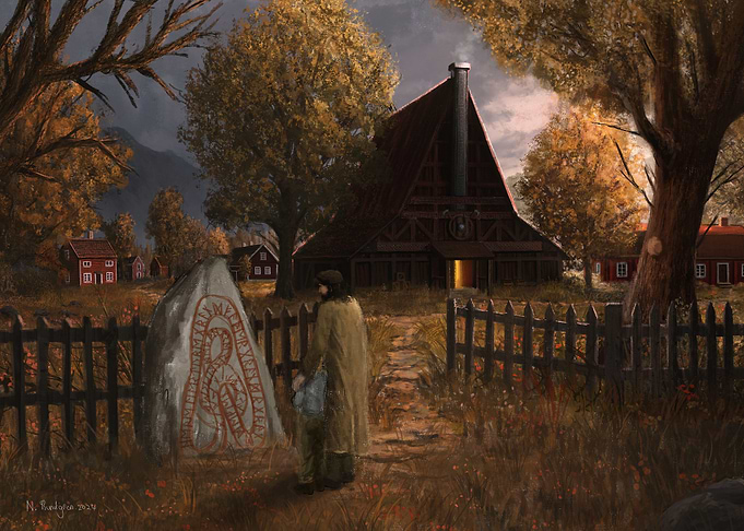 Scandinavian Village: Father & Son Visit Grave of Grandfather