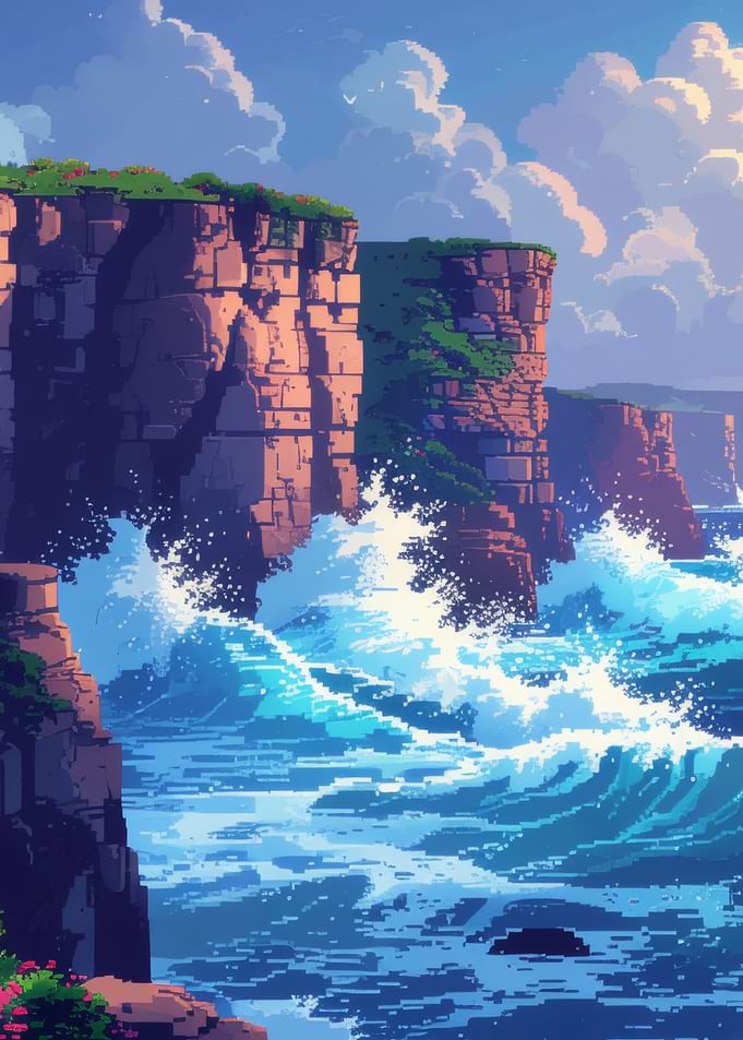 Pixel Art Coastal Cliff Landscape