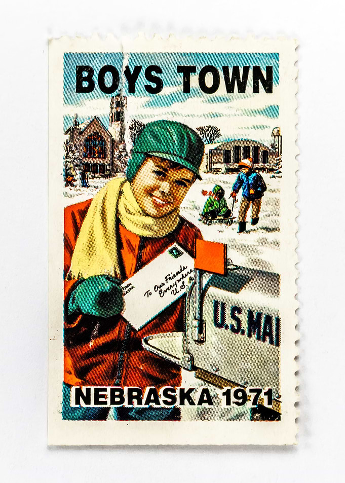 Boys Town Nebraska Winter Mail Charity Seal Vintage Poster Stamp American Youth