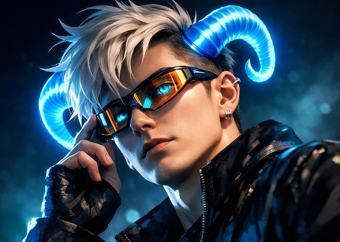 Cyberpunk Demon Boy with Glowing Horns