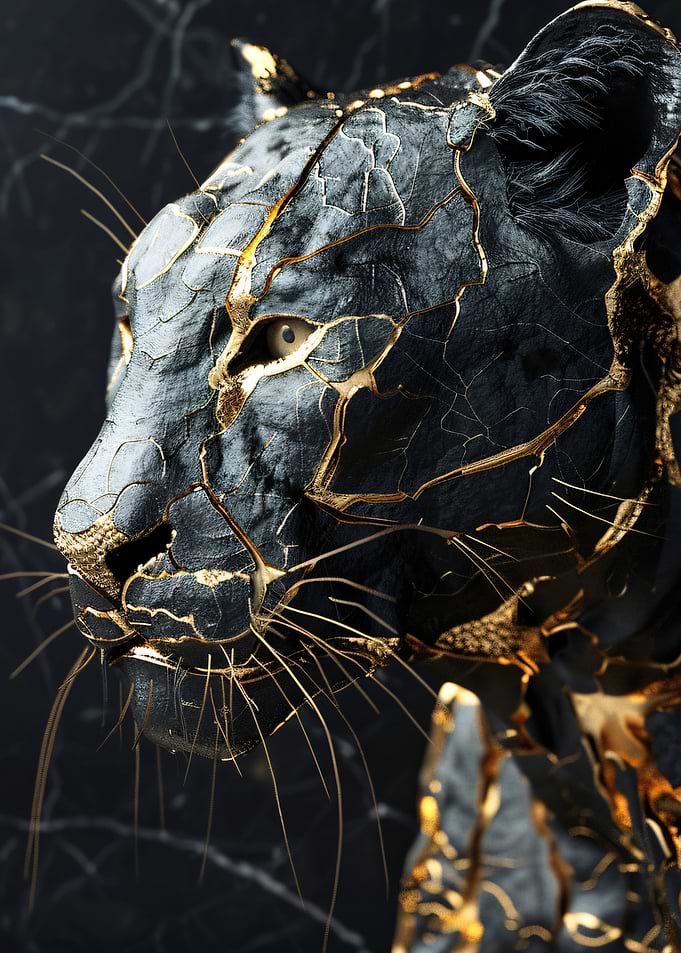 Black and Gold Panther Sculpture