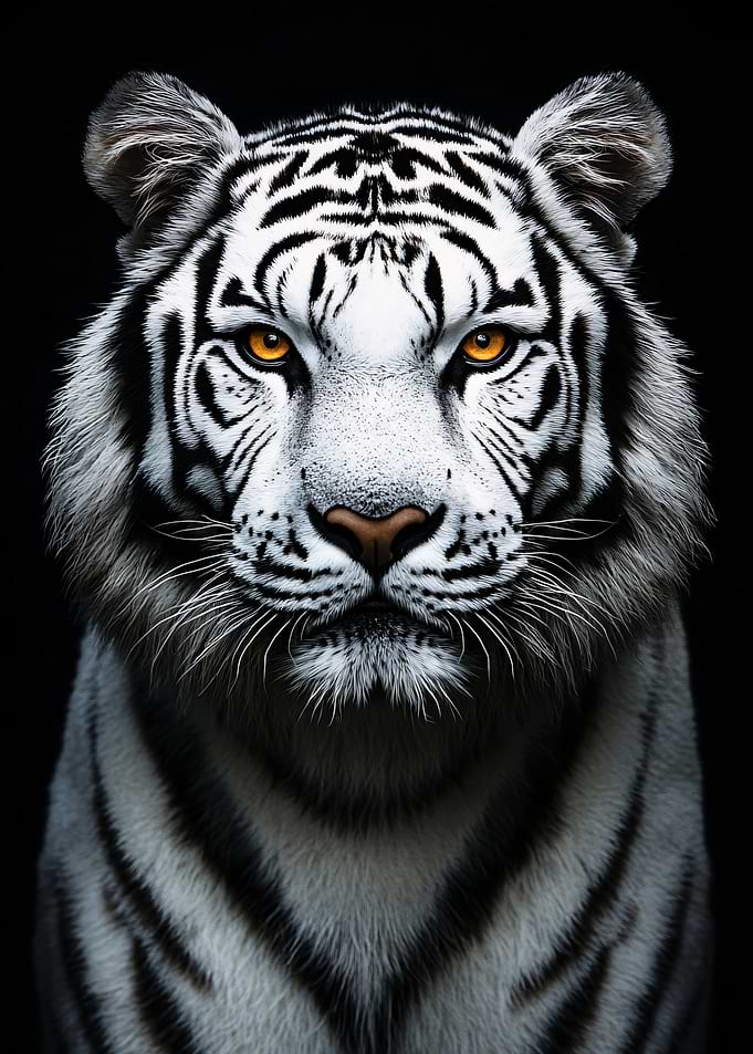 Majestic White Tiger Portrait on Black