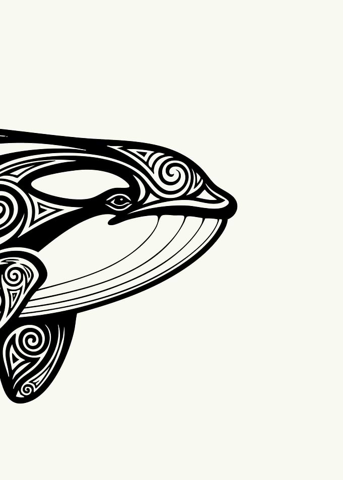 Tribal Orca Whale Black and White Batik Art 1/3