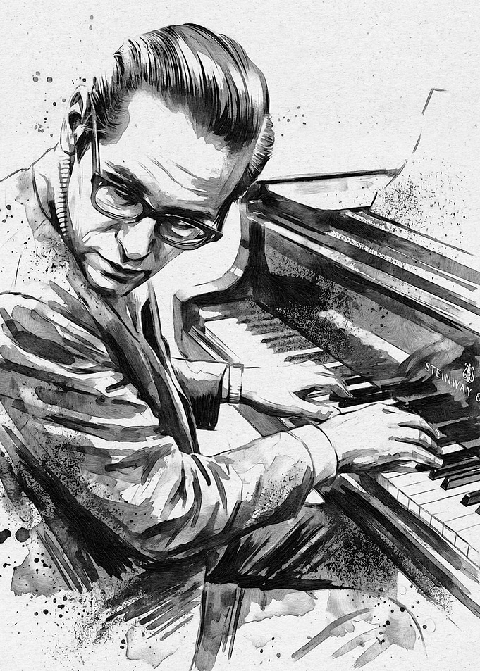 Black and White Piano Player Portrait