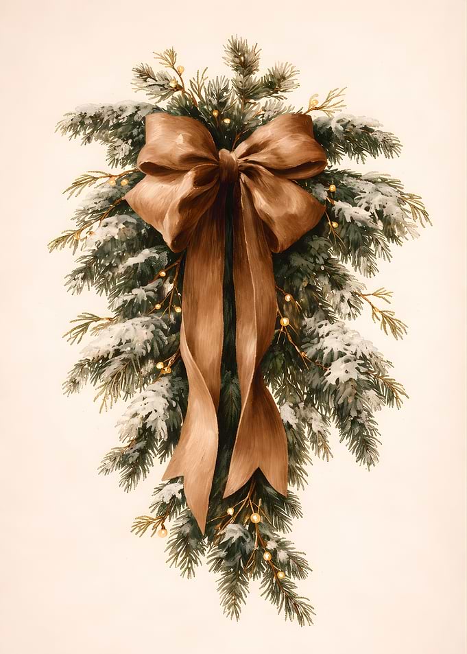 Christmas Swag with Brown Ribbon