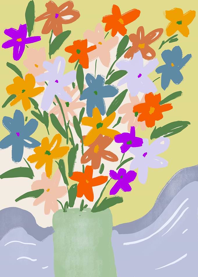 Colorful Flower Bouquet in Green Vase