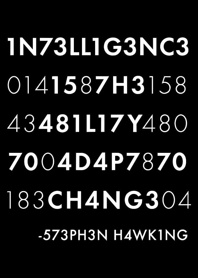 Stephen Hawking Quote Poster, Leet Speak Typography Print, Modern Minimalist Wall Art
