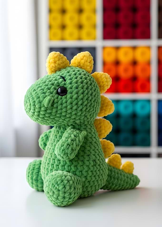 Crocheted Green Dinosaur Plush Toy