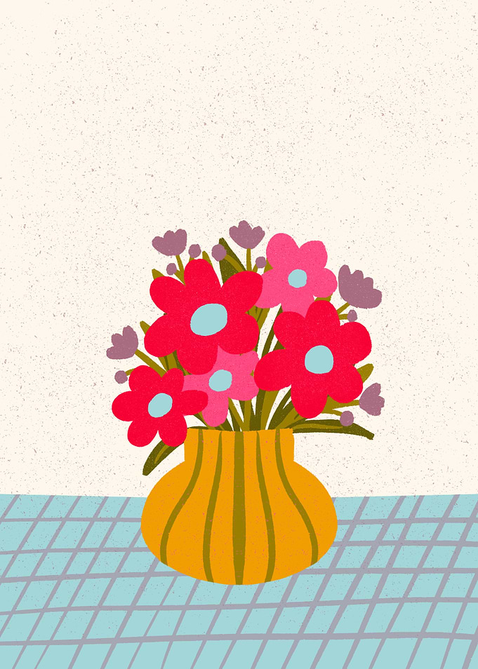 Yellow Vase with bold flowers