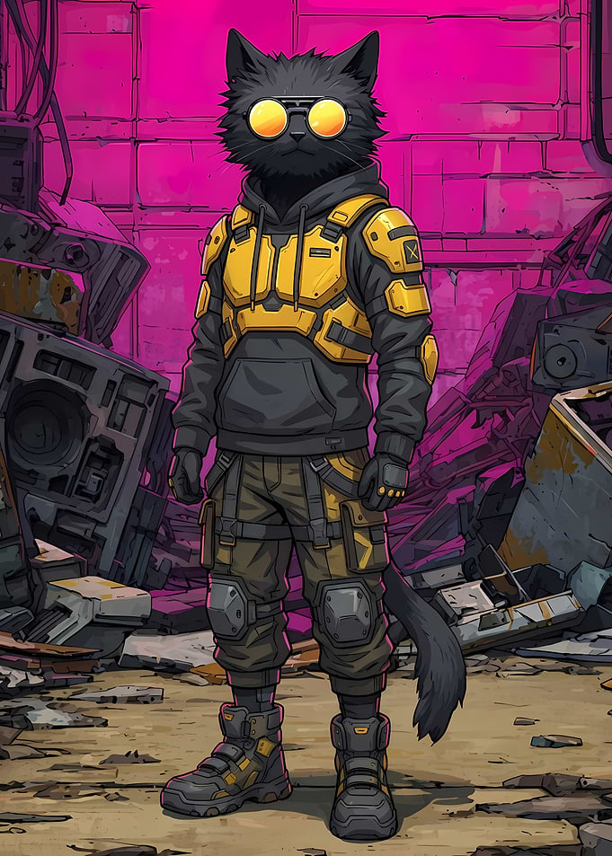 Cyberpunk Cat Character in Futuristic Setting