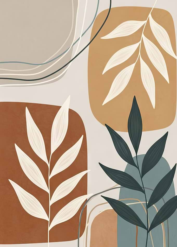 Abstract Botanical Art with Neutral Tones