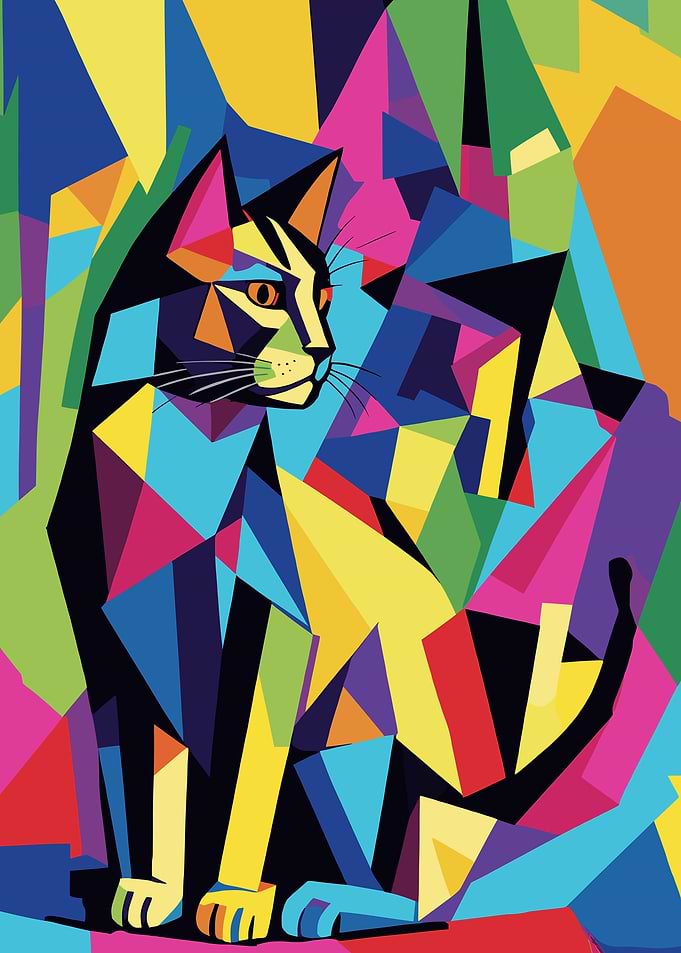 Abstract Geometric Cat Colorful Art
