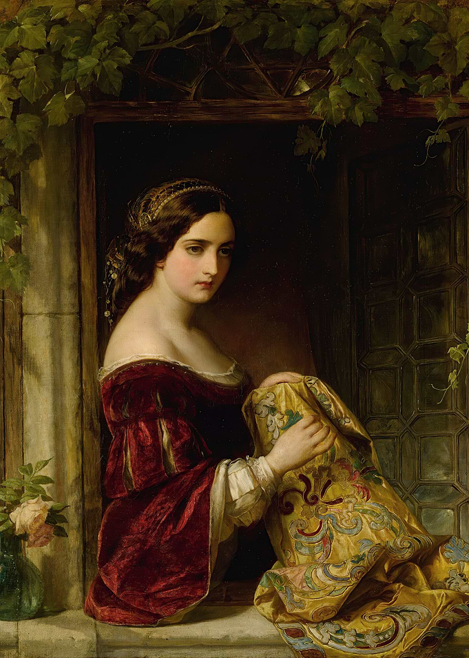 Woman at Window with Embroidered Cloth