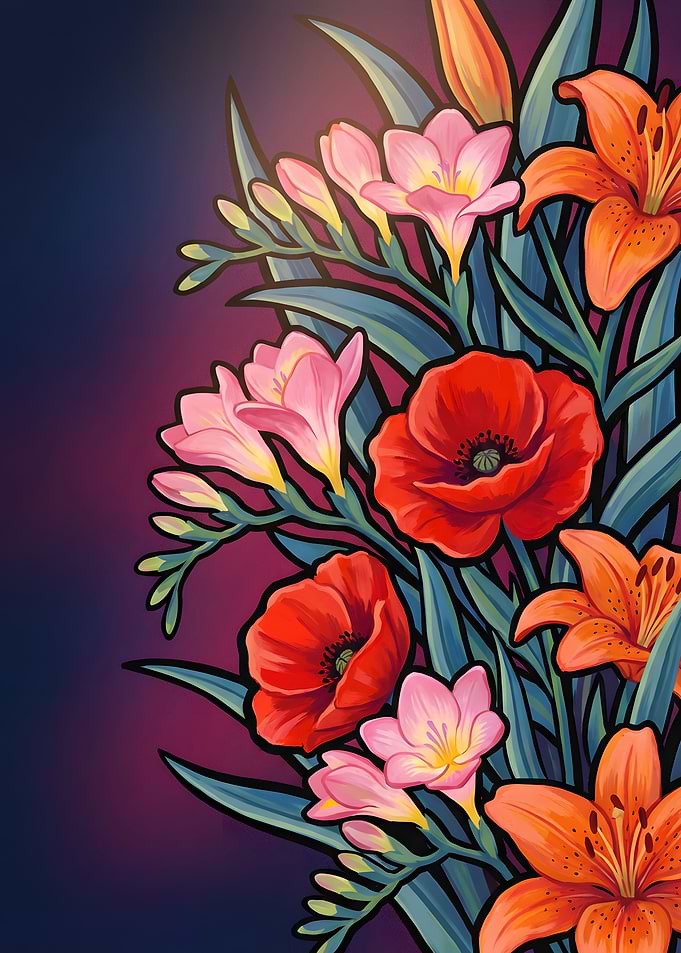 Floral Bouquet Painting with Dark Background