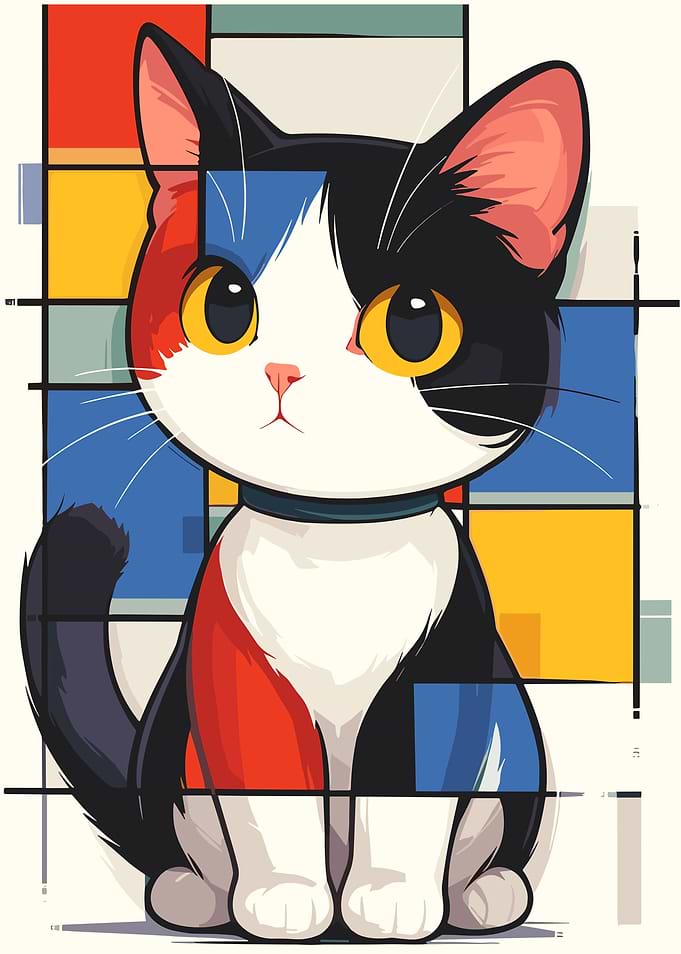 Cartoon Cat Mondrian Style