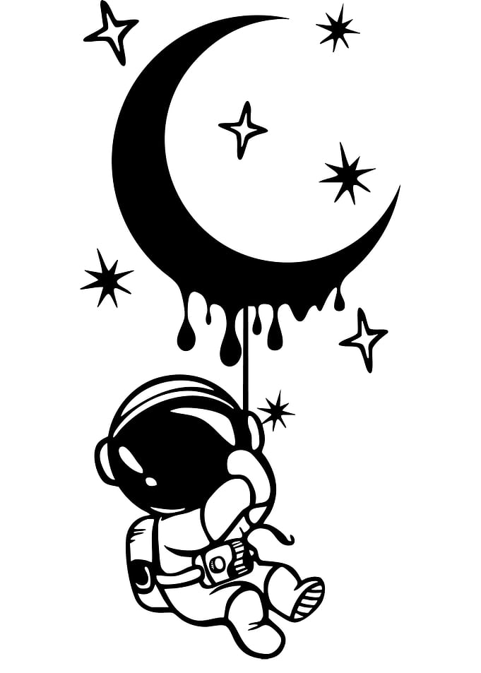 Astronaut Hanging from Dripping Moon