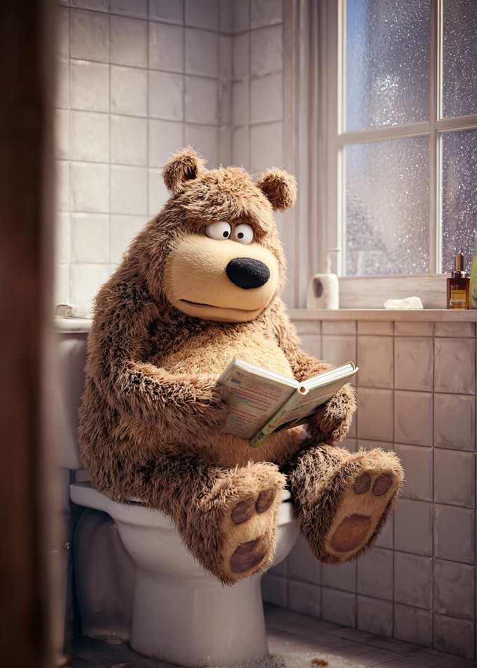 Bear Reading on Toilet
