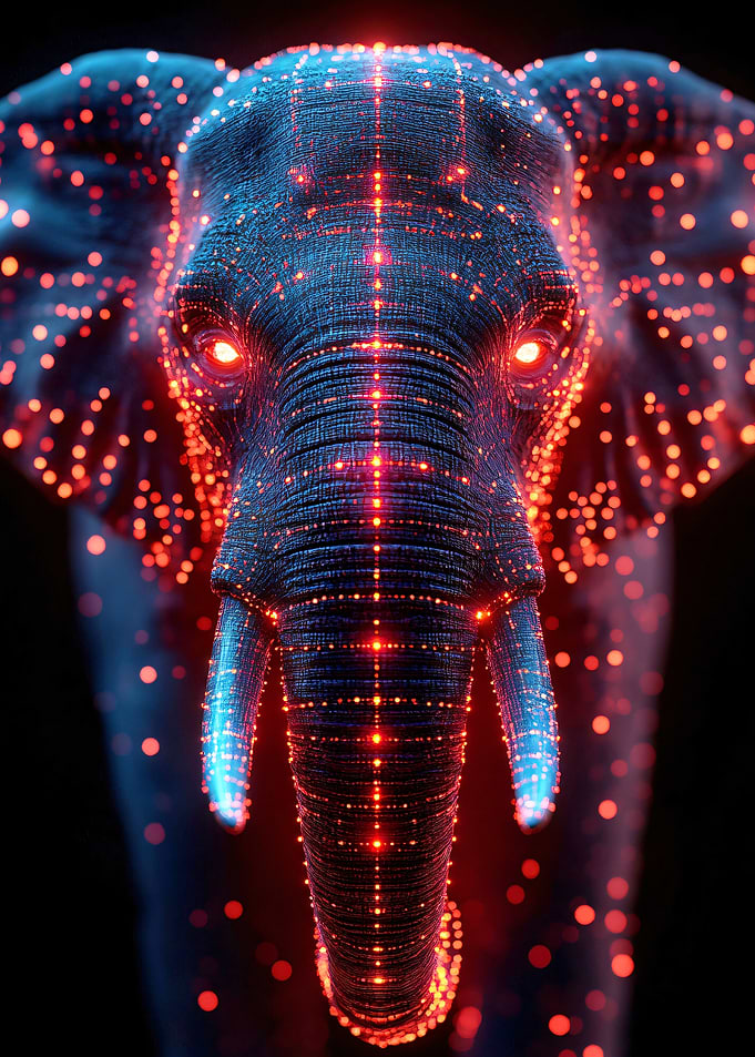 Cyberpunk Elephant with Glowing Lights