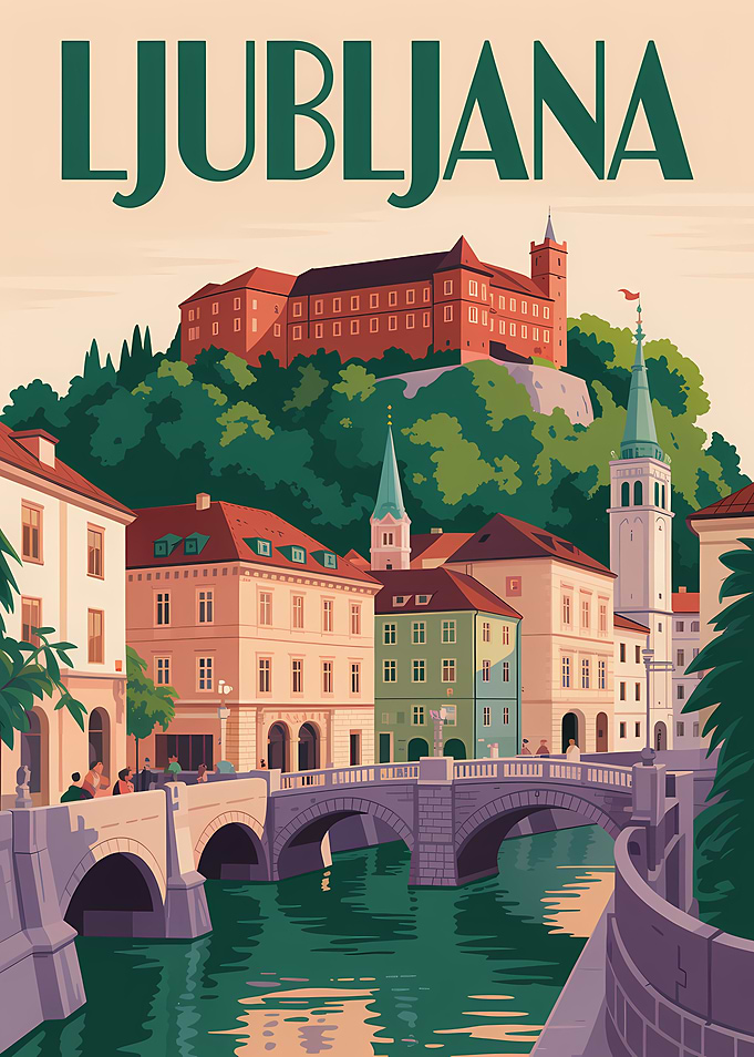 Ljubljana Cityscape Travel Poster