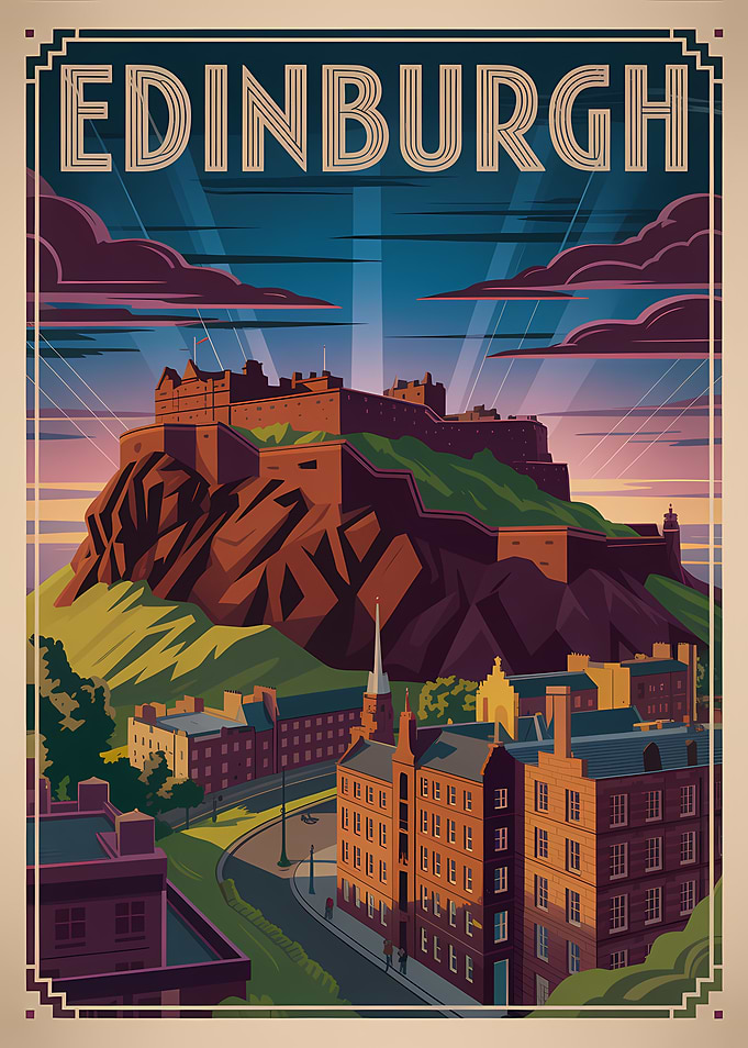Edinburgh Travel Poster Art Deco Style