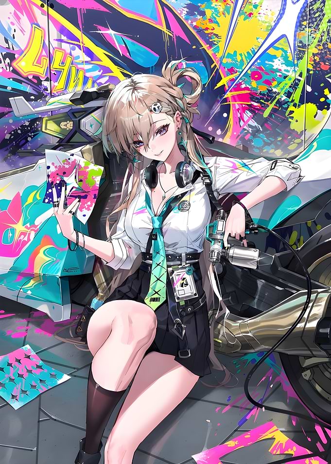 Anime Girl with Graffiti Background