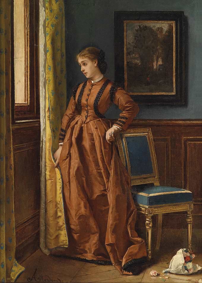 Woman in Brown Dress by Window