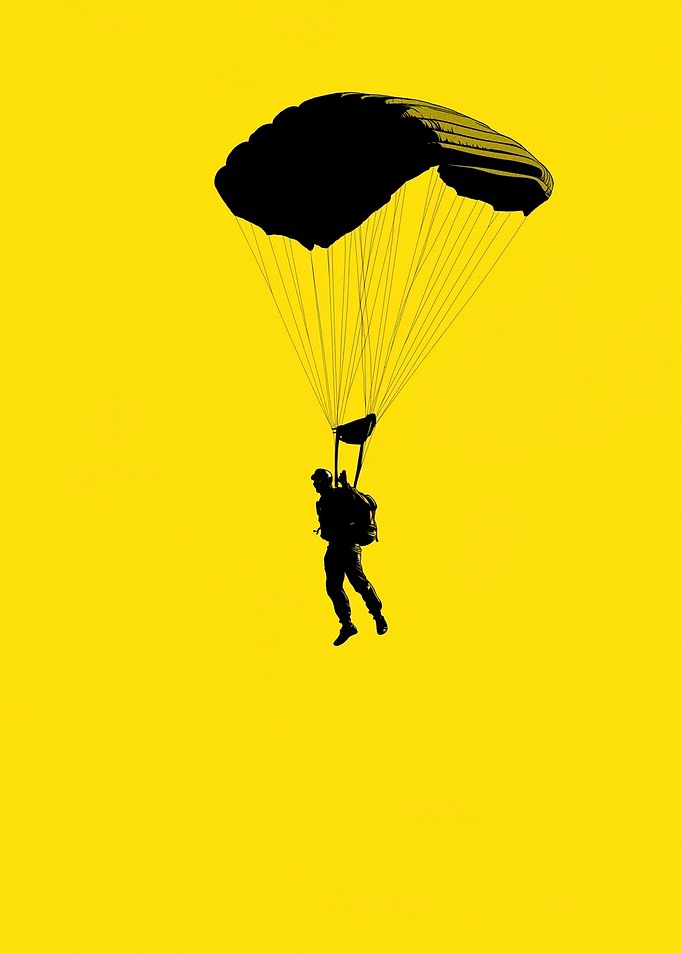Parachutist Silhouette on Yellow Background