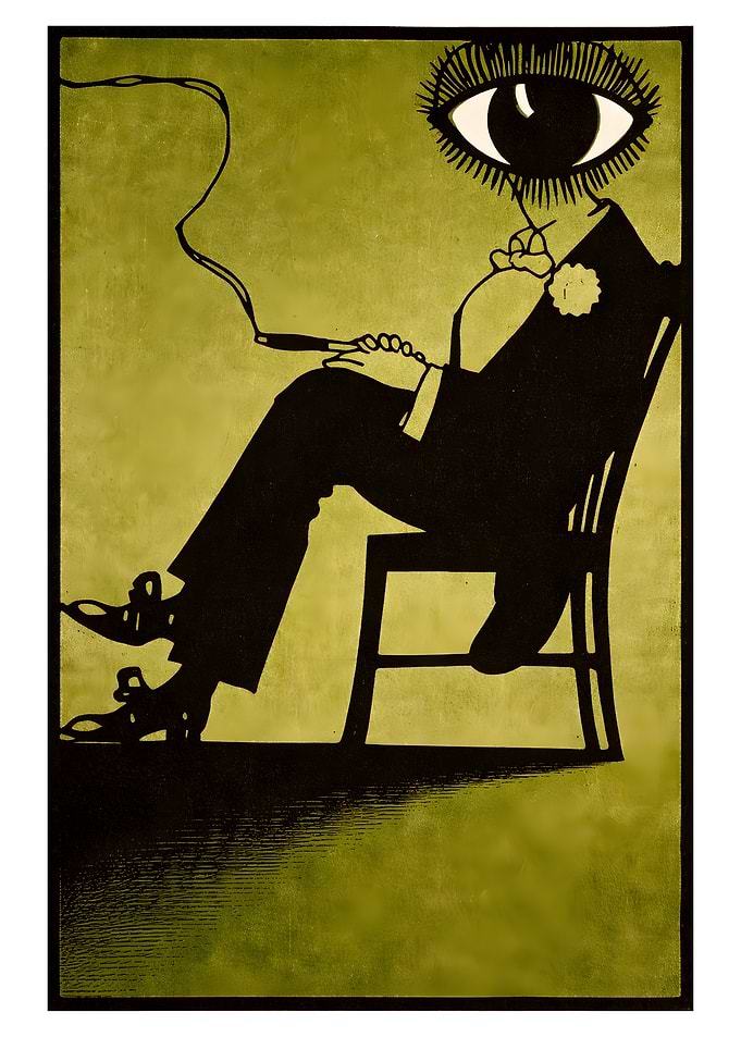 Eye-Headed Man Smoking Cigar Illustration