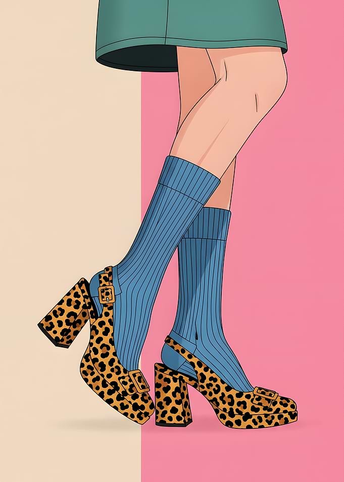 Leopard Print Heels with Blue Socks
