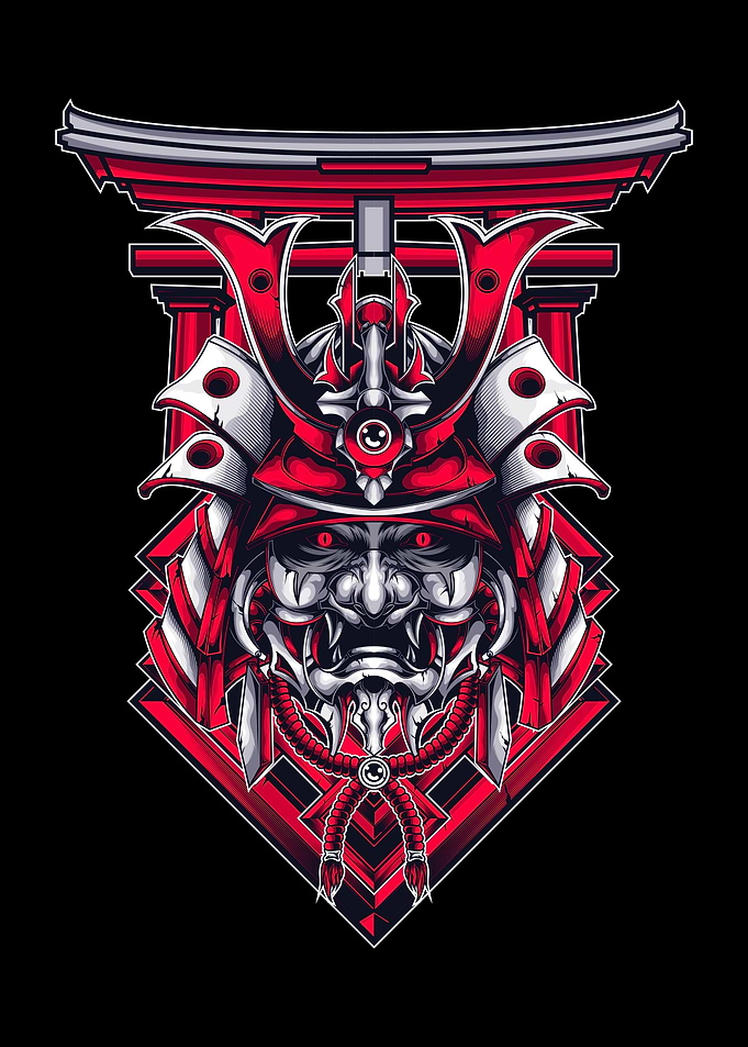 Samurai Mask with Torii Gate