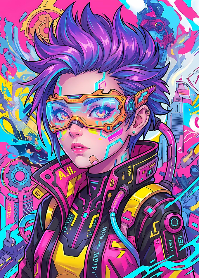 Cyberpunk Girl with Goggles and Neon