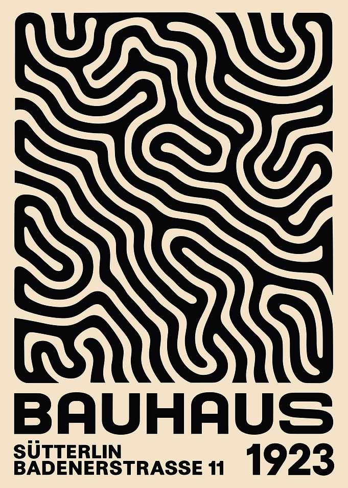 Bauhaus Abstract Poster, Black and Beige Modern Art Print, Minimalist Geometric Wall Art
