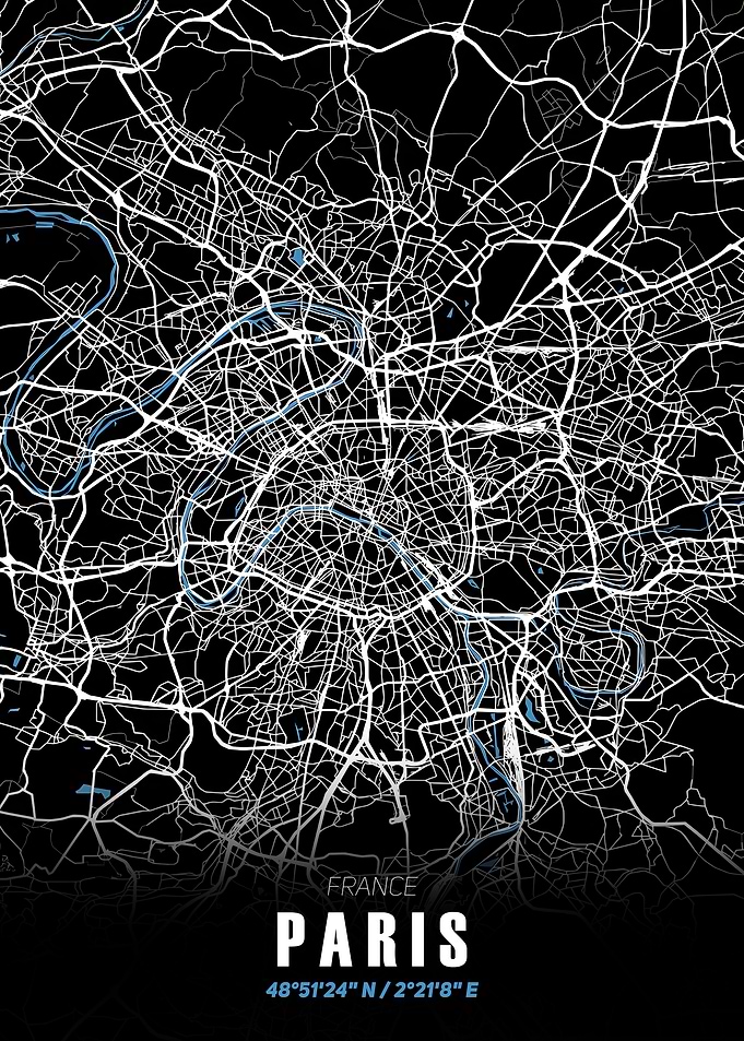 Paris City Map - Black and White