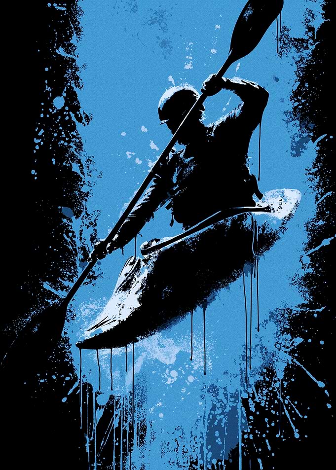 Kayaking Adventure: Black and Blue Silhouette
