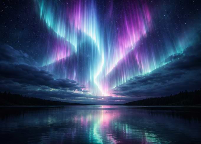 Aurora Borealis over a Calm Lake