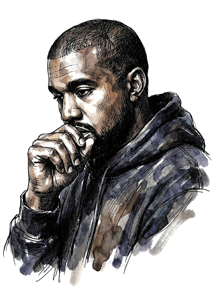 Kanye West Portrait Watercolor Art