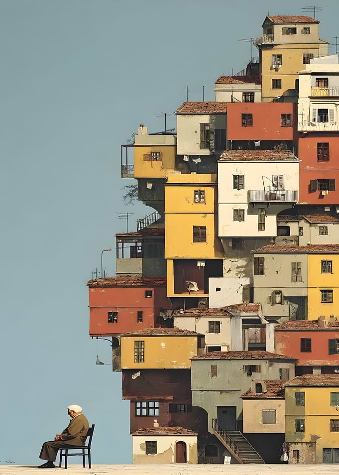 Stacked Houses with Seated Figure