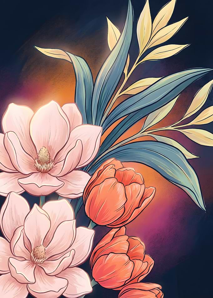 Floral Arrangement with Magnolias and Tulips