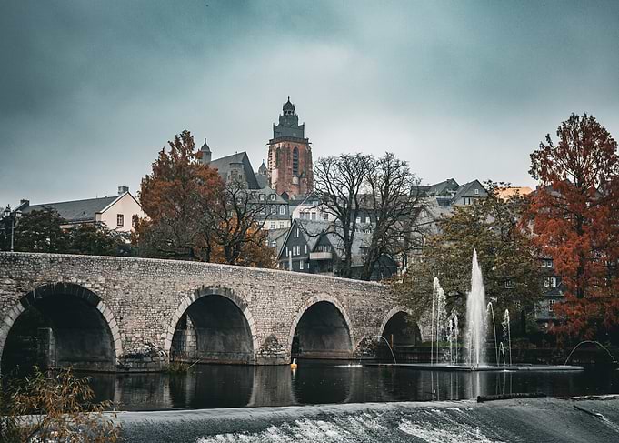 Wetzlar Cityscape with Stone Bridge and Fountain