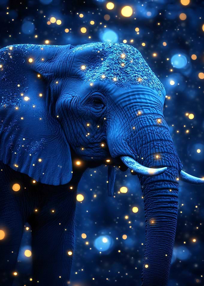 Blue Elephant with Glowing Lights