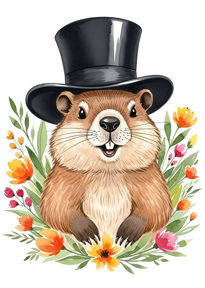 Groundhog Day Watercolor Illustration