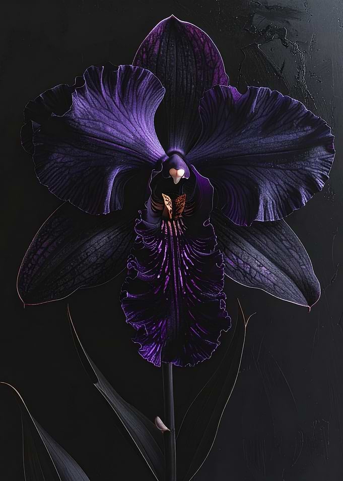 Dark Purple Orchid on Black Background
