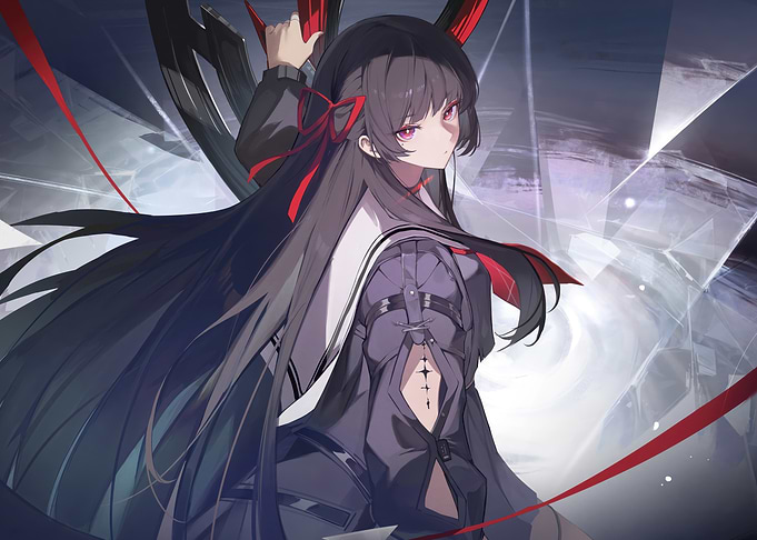 Anime Girl with Red Accents