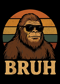 Bigfoot Bruh Poster, Retro Sunset Sasquatch Wall Art, Funny Cartoon Creature Print