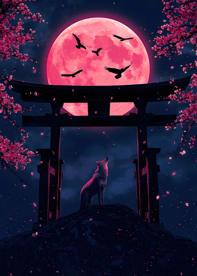 Wolf Howling at Pink Moon