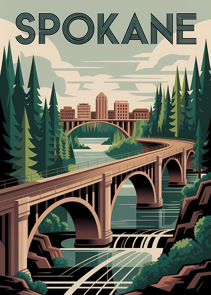 Spokane Travel Poster Art Deco Style