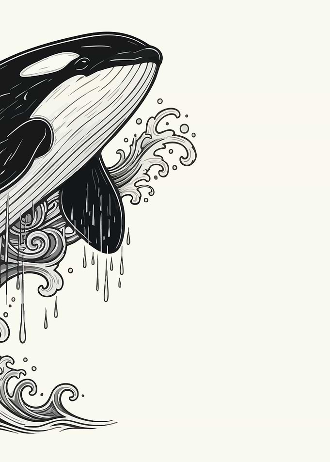 Orca Whale with Waves Illustration 2/2