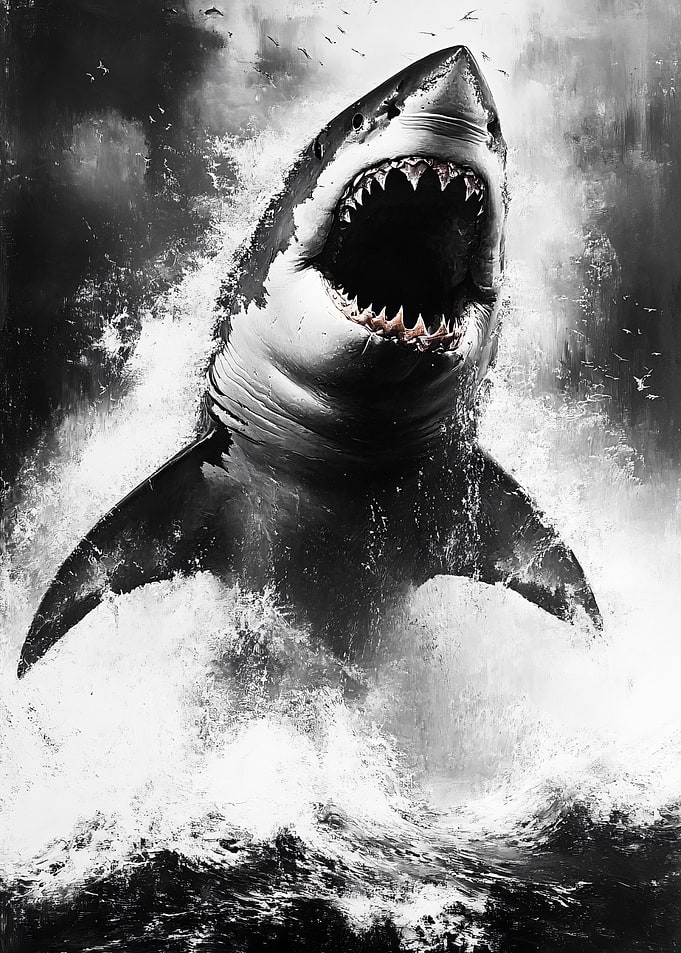 Great White Shark Breaching the Ocean