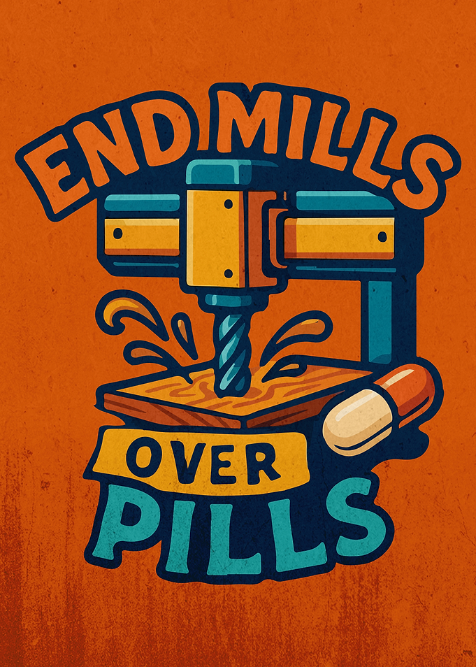 Funny CNC machine quote ' End Mills Over Pills '
